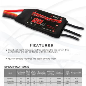 Emax Simonk Series 12A/ 20A / 30A/40A ESC For Quadcopter in India