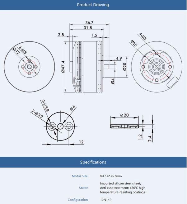 T-Motor MN4110 KV400 Brushless Motor for Multirotor In India
