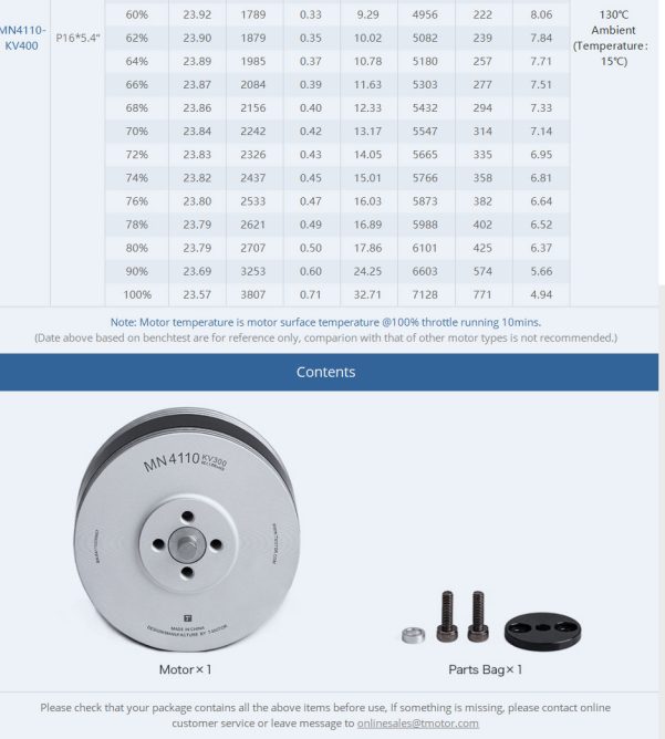 T-Motor MN4110 KV400 Brushless Motor for Multirotor In India